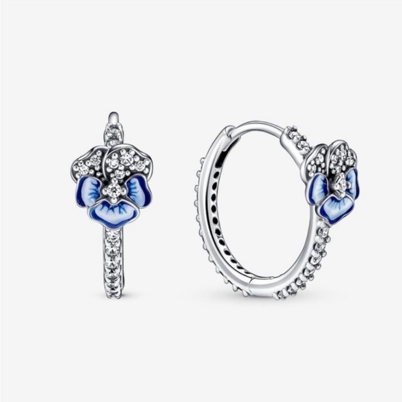 NEW Pandora Blue Pansy Flower Earrings - Picture 1 of 1